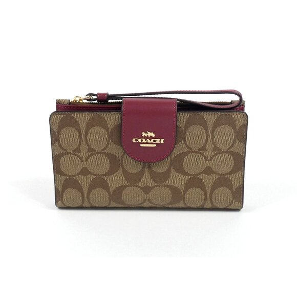 Coach Signature Khaki Cherry Tech Phone Wallet NWT C2874 - Picture 1 of 4